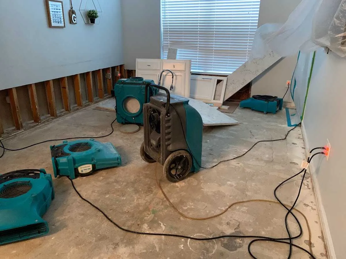 Dehumidifier in flood-cut room for Water Damage Restoration in Troutdale